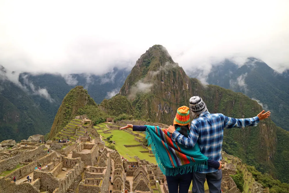 Machu Picchu elevation viewpoint with traveler at 2,430 meters above sea level